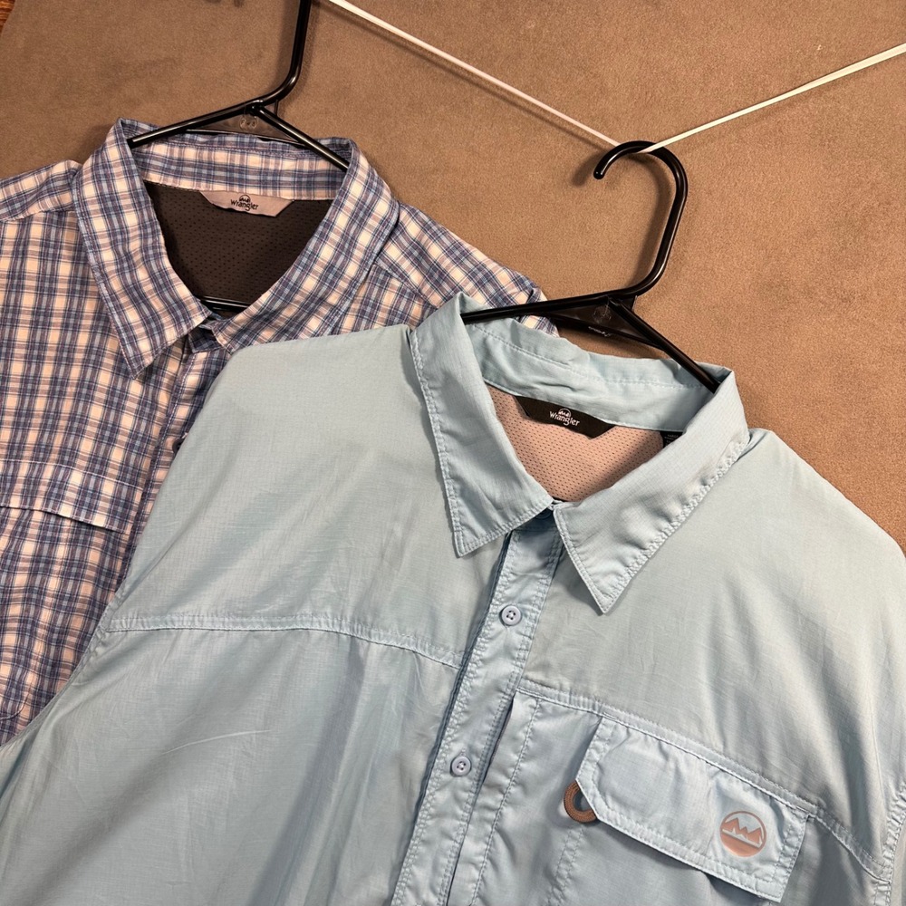 Wrangler Outdoor Shirt lot of 2  Mens 2XL Blue Short Sleeve Ripstop Vented Exce